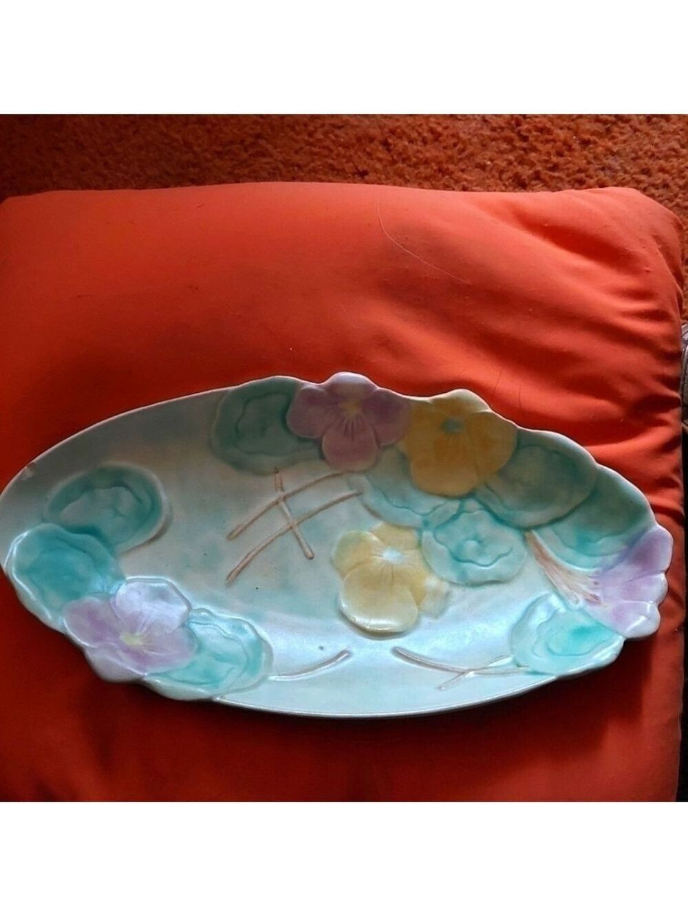 Vintage* 30s English Avon Ware Ceramic Pastel Floral Serving Dish